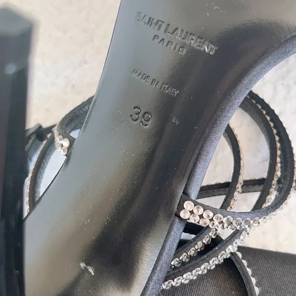 Saint Laurent Georgia Sandals In Crepe Satin With Rhinestones - Picture 10 of 16